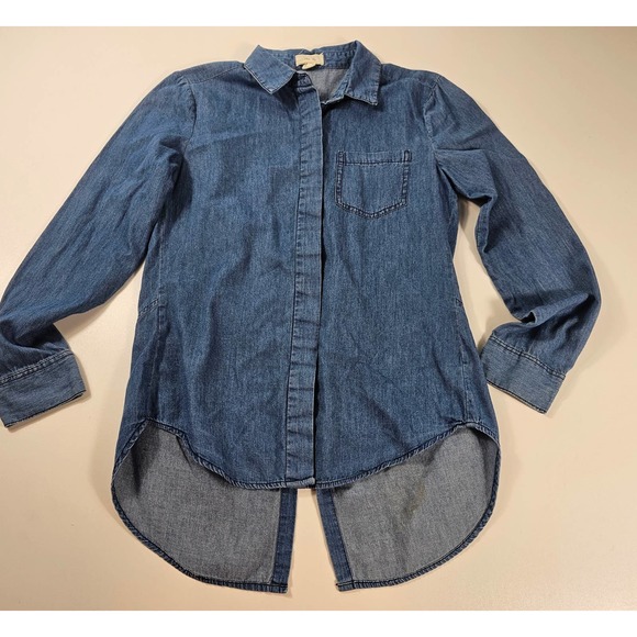 Per se chambray button up long sleeve small S split back EUC - Picture 3 of 6